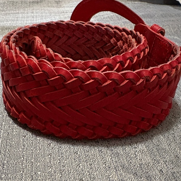 Red Braided Leather Wide Belt Made in Turkey - Picture 3 of 10